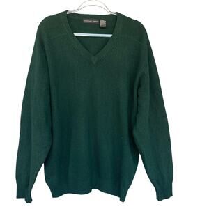 Geoffrey Beene Sweater Mens XL Green 100% Lambswool V Neck Pullover Casual Wool